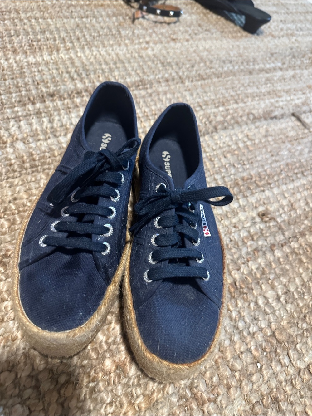Superga Navy Canvas Espadrille Lace-Up Sneakers